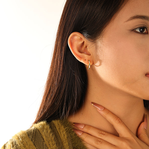 FE3129 Green & White CZ Hoop Earring