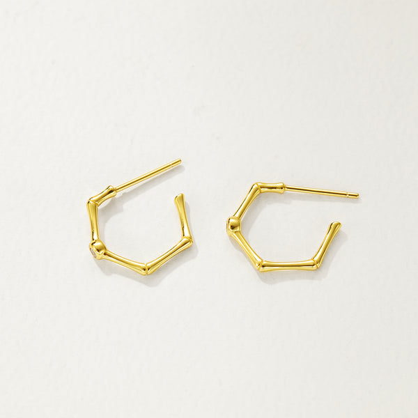 FE2881 925 Sterling Silver Bamboo Diamond Hoop Earrings