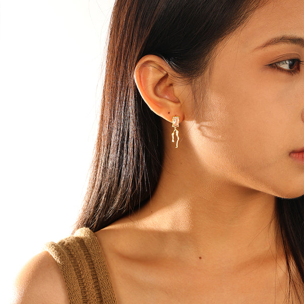 FE2839 925 Sterling Silver Square Zirconia Earrings Irregular Stud Earring