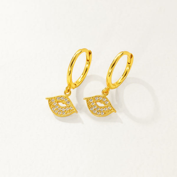FE2862 925 Sterling Silver Zircon Lip Print Dangle Earrings