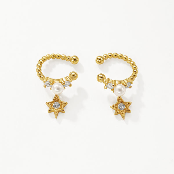 FE3178 Satrburst CZ Shell Pearl Ear Cuff