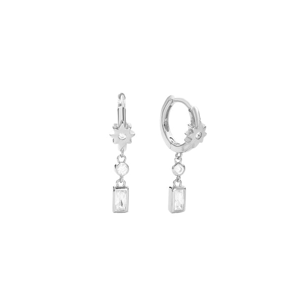 FE2865 925 Sterling Silver Cubic Zircon Dangle Hoop Earrings