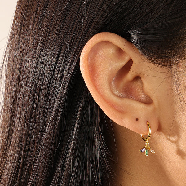 FE2215 925 Sterling Silver Trio Colorful CZ Dangle Earrings