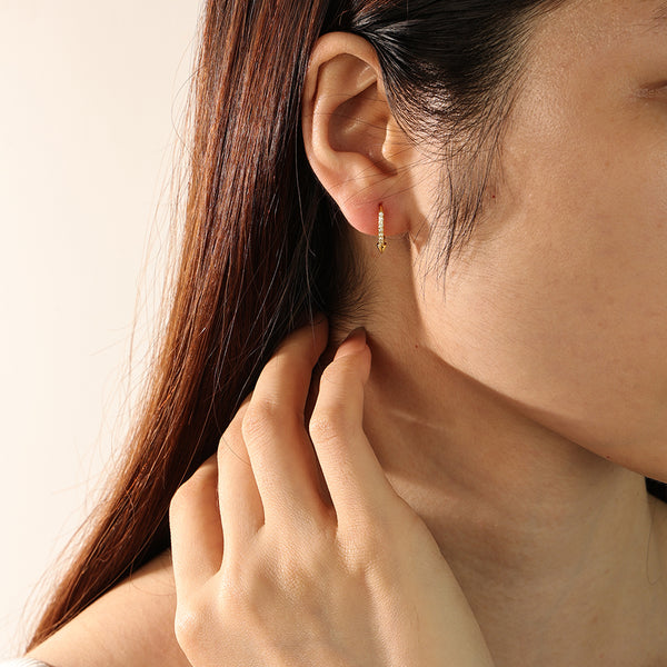 FE2160 925 Sterling Silver Pave Cubic Zirconia Rivet Punk Hoop Earrings