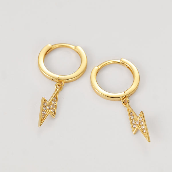 FE2201 925 Sterling Silver Full CZ Lightning Dangle Hoop Earrings