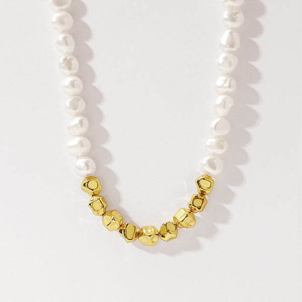 PN0179 Brass Gold Bead Freshwater Pearl Necklace