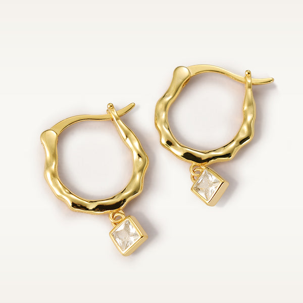 FE2088 925 Sterling Silver Square Princess Zirconia Dangle Hoop Earrings