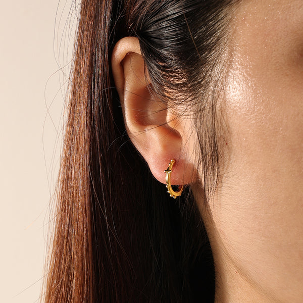 FE2228 925 Sterling Silver Small Beads Polished Cross Hoop Earrings