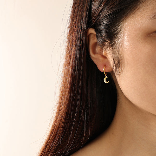 FE2122 925 Sterling Silver Shining Crescent Moon Drop Earrings