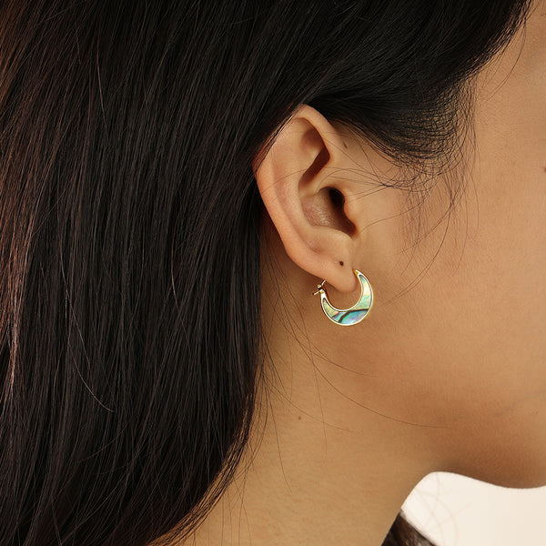 FE2248 925 Sterling Silver Abalone Shell Crescent Round Earrings