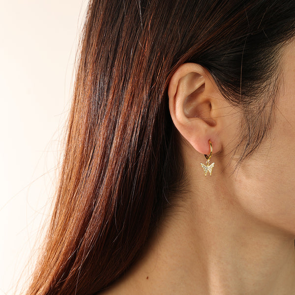 FE2225 925 Sterling Silver Pave CZ Butterfly Drop Earrings