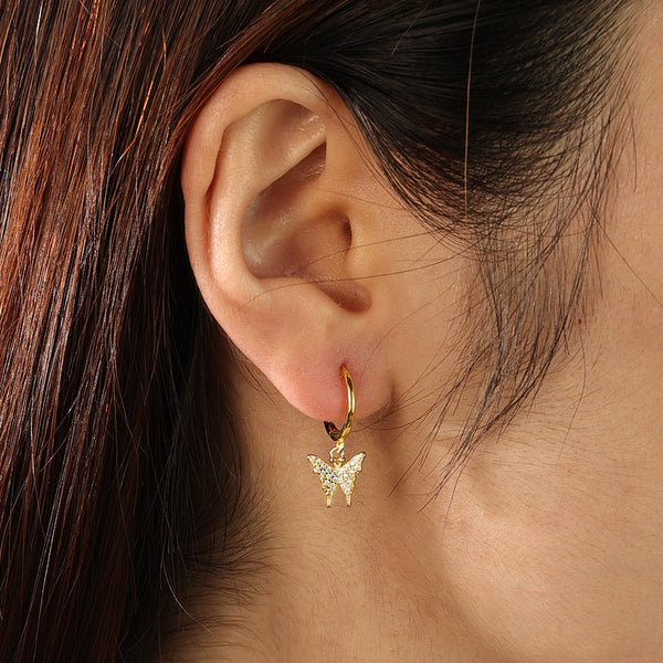 FE2225 925 Sterling Silver Pave CZ Butterfly Drop Earrings