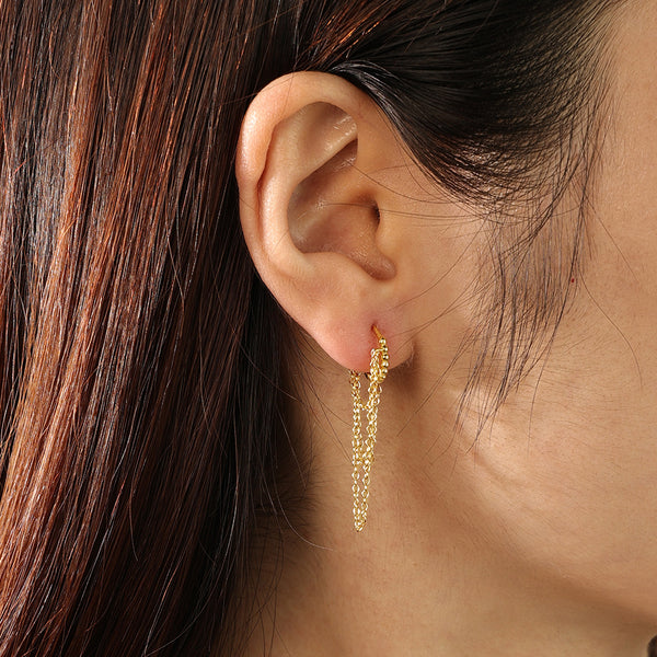 FE2168 925 Sterling Silver Triple Chain Bead Hoop Earrings