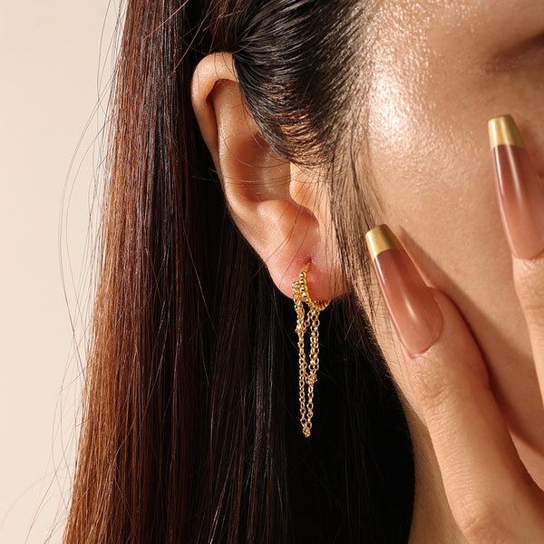 FE2168 925 Sterling Silver Triple Chain Bead Hoop Earrings