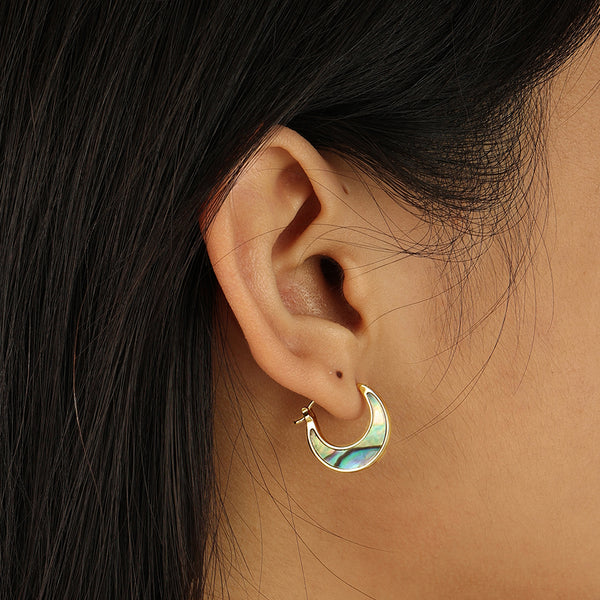 FE2248 925 Sterling Silver Abalone Shell Crescent Round Earrings