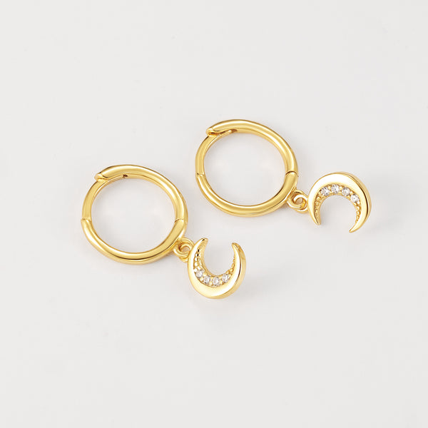 FE2122 925 Sterling Silver Shining Crescent Moon Drop Earrings