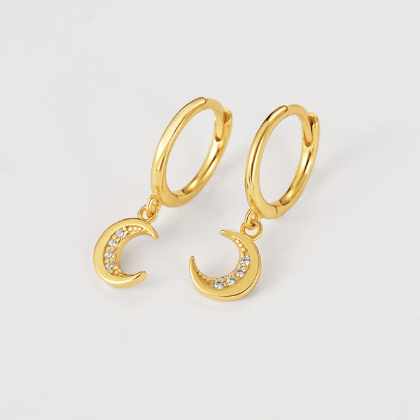 FE2122 925 Sterling Silver Shining Crescent Moon Drop Earrings