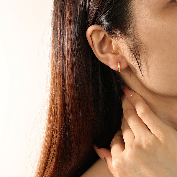 FE2195 925 Sterling Silver CZ Huggie Hoop Earrings