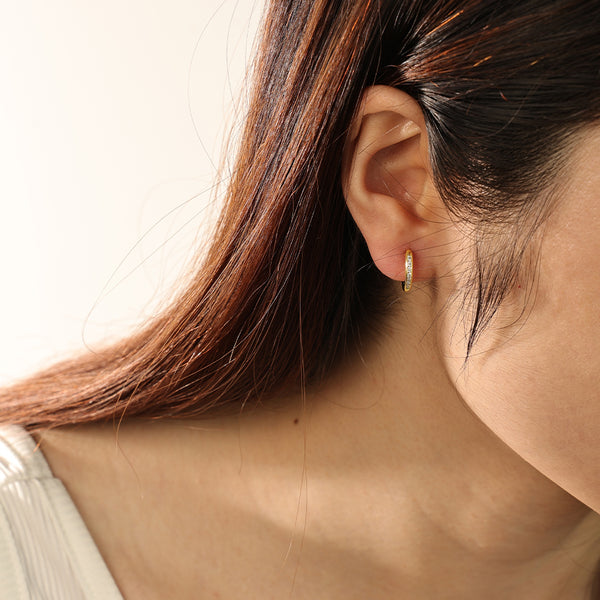 FE2195 925 Sterling Silver CZ Huggie Hoop Earrings