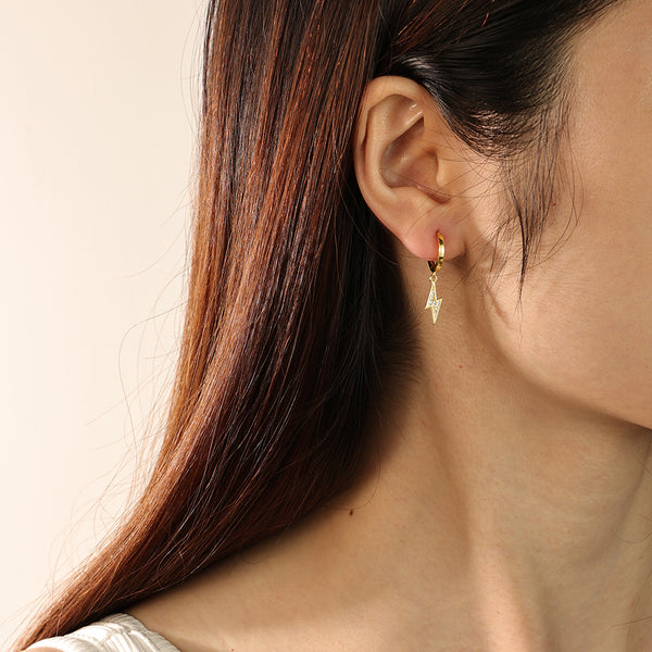 FE2201 925 Sterling Silver Full CZ Lightning Dangle Hoop Earrings