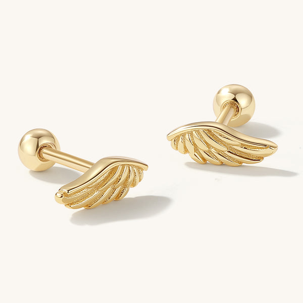 FE2058 925 Sterling Silver Dainty Angel Wings Barbell Stud Earrings