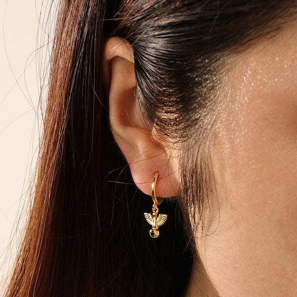 FE2151 925 Sterling Silver Balck CZ Peach Dove Drop Earrings