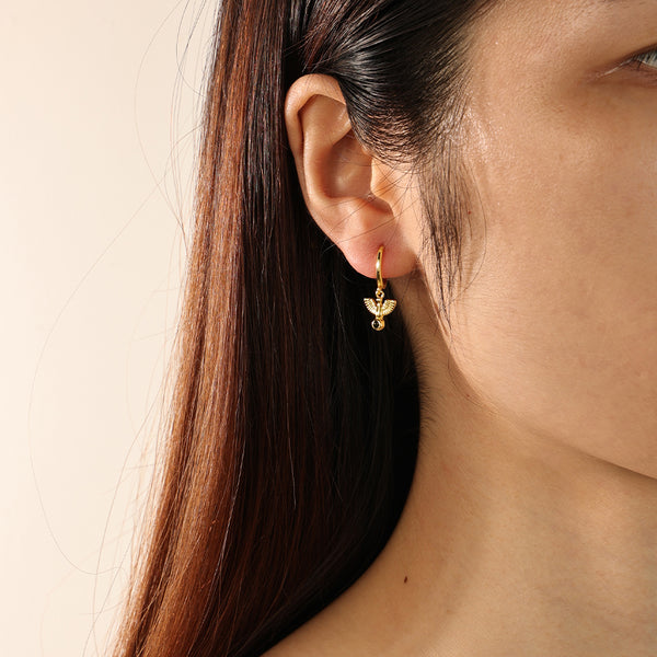 FE2151 925 Sterling Silver Balck CZ Peach Dove Drop Earrings