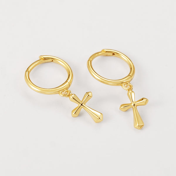 FE2136 925 Sterling Silver Simple Polished Cross Dangle Earrings