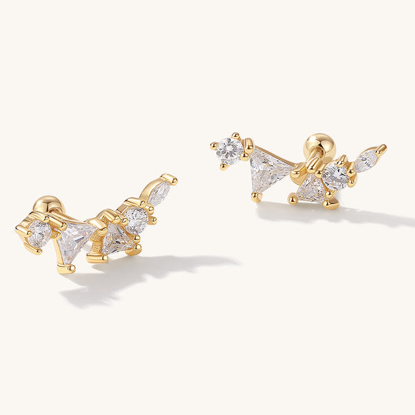 FE2056 925 Sterling Silver Cubic Zirconia Geometric Barbell Stud Earrings