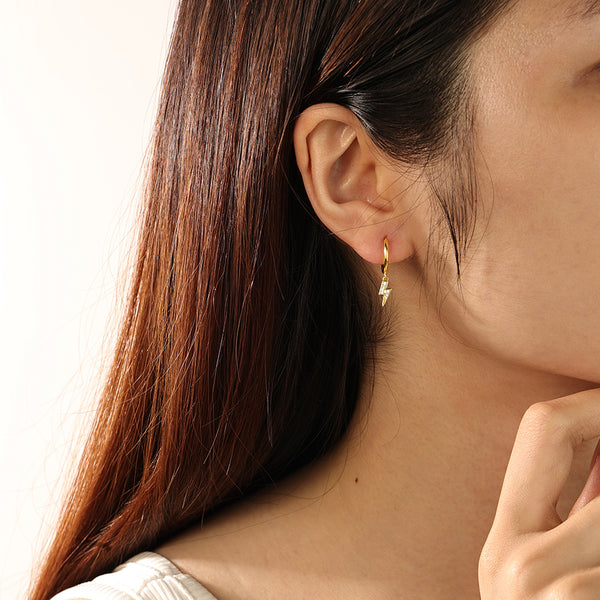 FE2234 925 Sterling Silver Full CZ Lightning Dangle Earrings