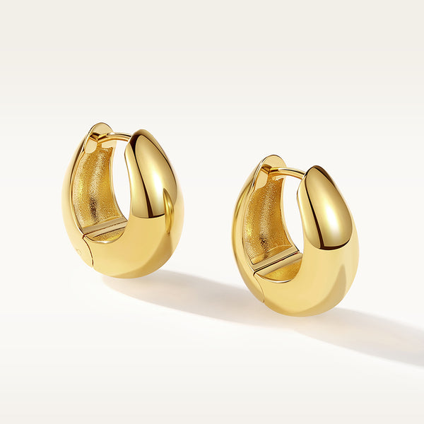 FE2071 925 Sterling Silver Women Gold Chunky Hoop Earrings