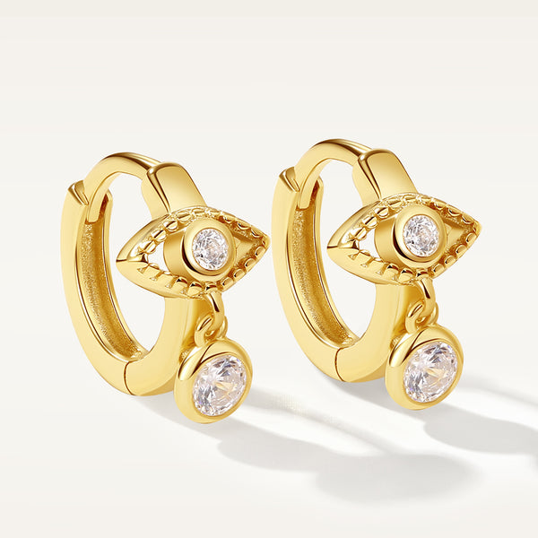 FE2096 925 Sterling Silver Eye Cubic Zirconia Hoop Earrings