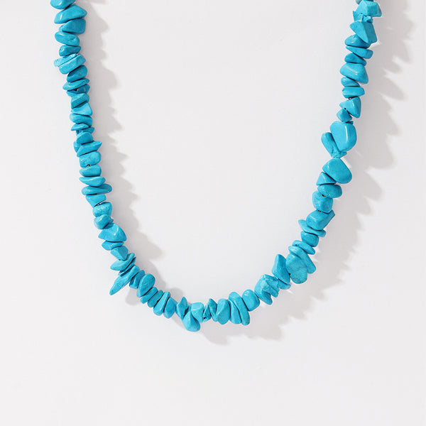 PN0160 925 Sterling Silver Blue Chip Beads Necklace