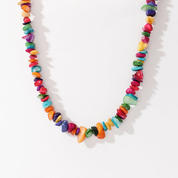 PN0175 925 Sterling Silver Colorful Beaded Chip Necklace