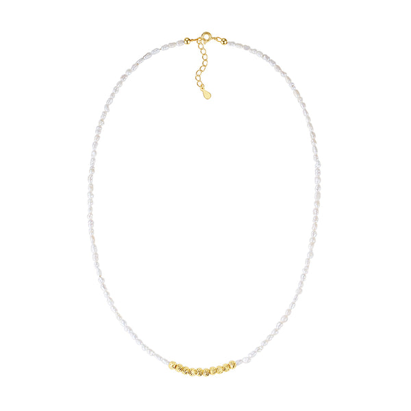 PN0181 925 Sterling Silver Gold Bead Pearl Women Choker Neckalce