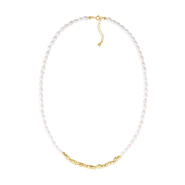 PN0180 925 Sterling Silver Irregular Gold Bead Freshwater Pearl Necklace