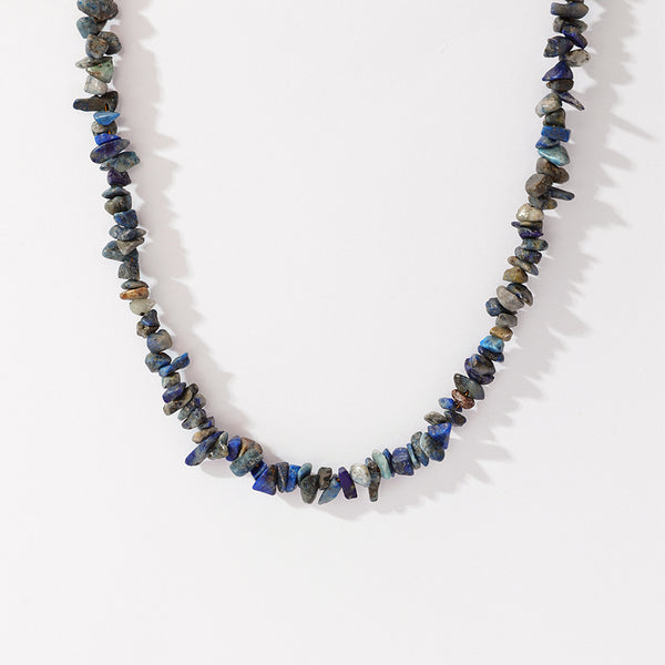 PN0159 925 Sterling Silver Authentic Lapis Chip Necklace