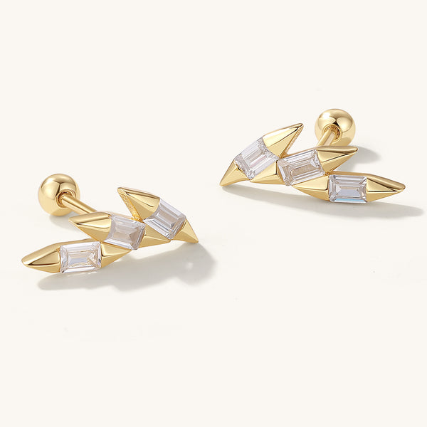 FE2059 925 Sterling Silver Triple Arrow CZ Barbell Stud Earrings