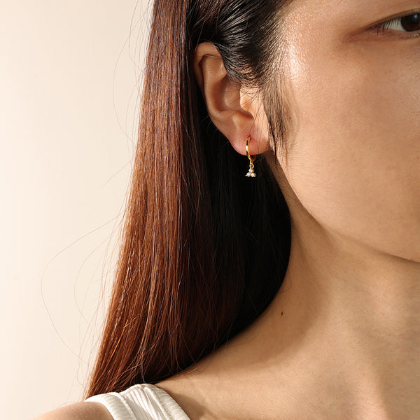 FE2128 925 Sterling Silver Trio CZ Lotus Flower Dangle Earrings