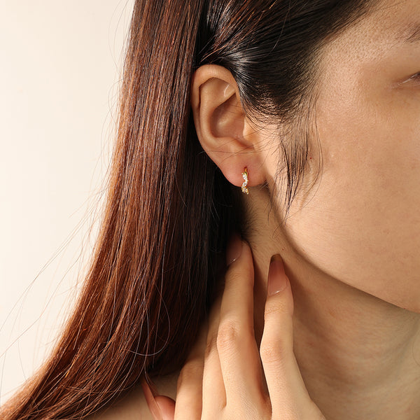 FE2172 925 Sterling Silver Marquise CZ Hoop Earrings