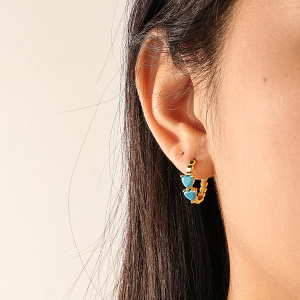 FE2251 Turquoise Heart Hoop Earrings