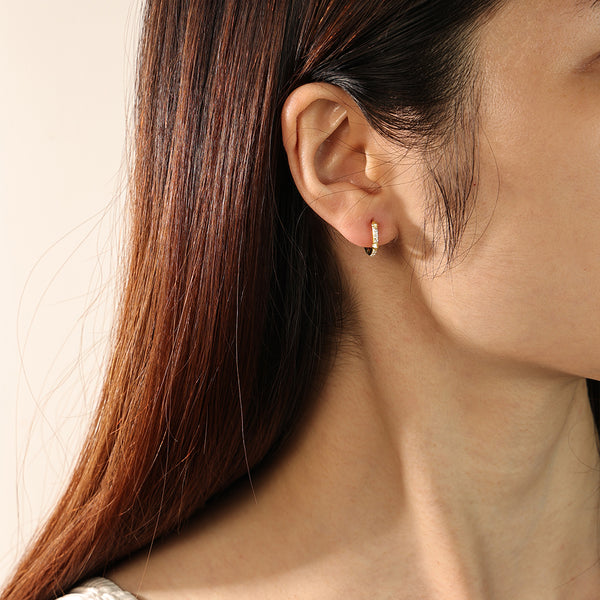 FE2196 925 Sterling Silver Classic Rivet Full CZ Hoop Earrings