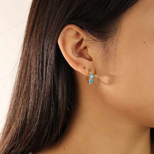 FE2251 Turquoise Heart Hoop Earrings