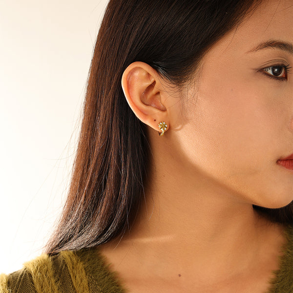 FE3114 Snowflower CZ Hoop Earring