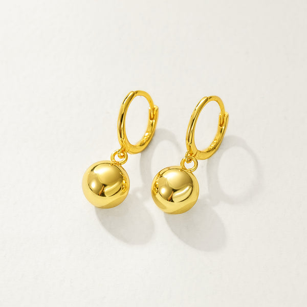 FE2749 925 Sterling Silver Round Gold Bead Dangle Earrings