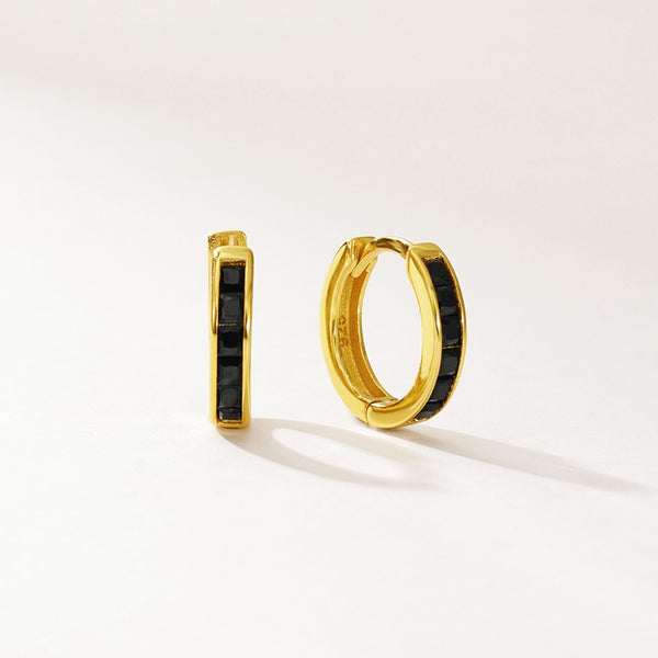 FE2959 925 Sterling Silver Black Zircon Hoop Earrings