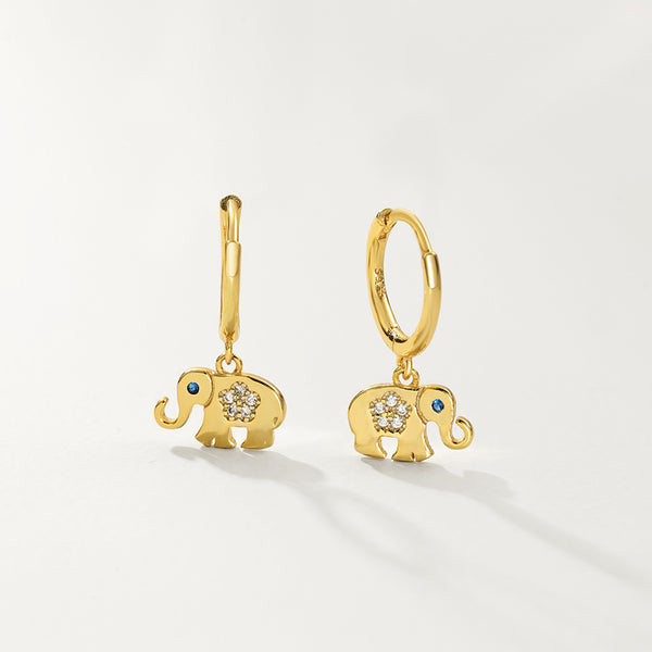FE2816 925 Sterling Silver Animal Elephant Zircon Dangle Earrings