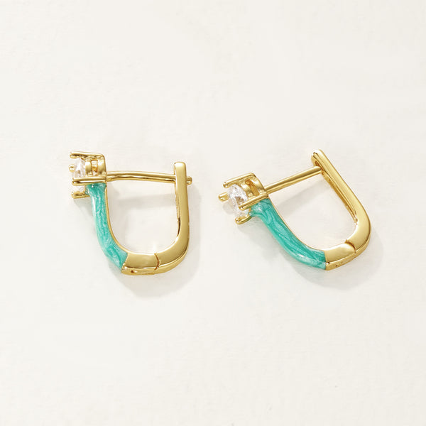FE2807 925 Sterling Silver Enamel U Shape Hoop Earrings