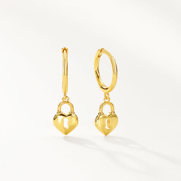 FE2847 925 Sterling Silver Hert Lock Hoop Earings