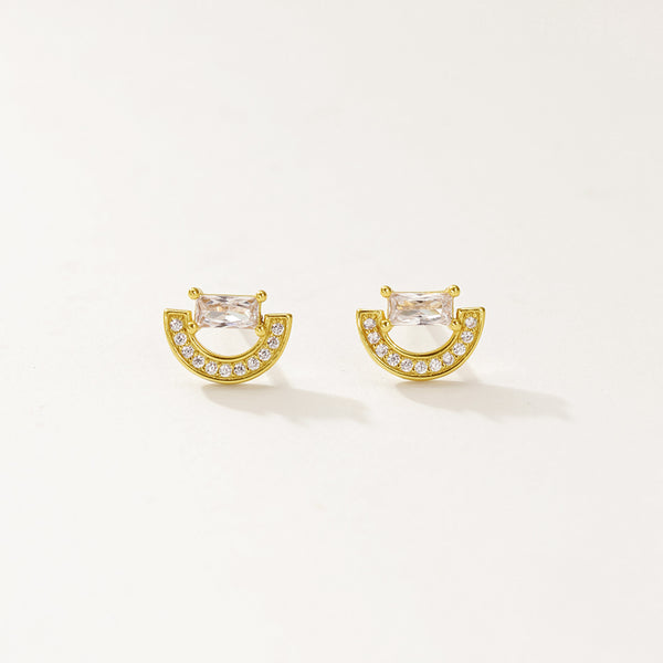 FE2963 925 Sterling Silver Cubic Zirconia Arched Stud Earrings